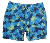 Modro-zelené plátěné kraťasy s listy Lupilu