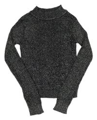 Černo-stříbrný třpytivý žebrovaný crop svetr 