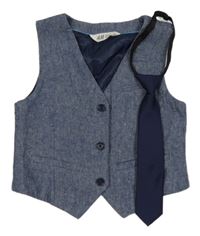 2set - Tmavomodrá melírovaná slavnostní vesta + tmavomodrá kravata H&M