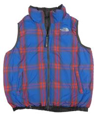 Modro-červená kostkovaná šusťáková zateplená oboustranná vesta The North Face