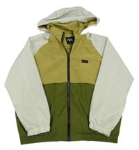 Smetanovo-zeleno-khaki šusťáková jarní bunda s kapucí Zara