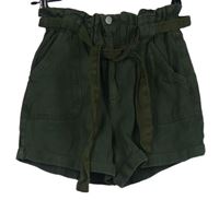 Dámské khaki riflové kraťasy s páskem New Look 
