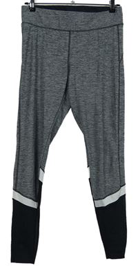 Dámské šedo-černé melírované sportovní legíny s pruhy