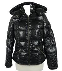 Dámská černá šusťáková lesklá zimní bunda s kapucí River Island 