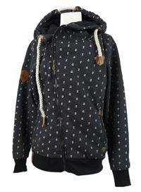 Dámská černá puntíkovaná propínací mikina s korvami a kapucí 