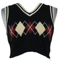 Dámská černo-béžová károvaná svetrová crop vesta Cider 