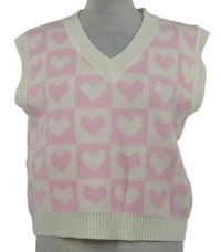 Dámská bílo-růžová srdíčkovaná svetrová vesta Shein 