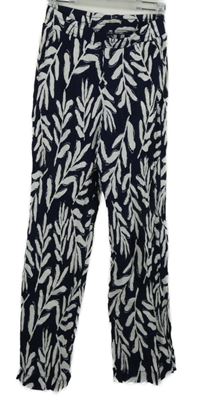 Dámské tmavomodro-bílé vzorované strukturované volné kalhoty TU 