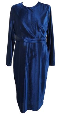 Dámské tmavomodré sametové žebrované midi šaty M&S