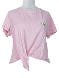 Dámské růžové crop tričko s uzlem a kytičkou Primark 