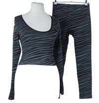 2set - Dámské šedo-černé vzorované úpletové sportovní crop triko + legíny Primark