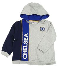 Modro-světlešedá fotbalová mikina s kapucí- Chelsea a kapucí 