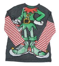 Černo-šedo-pruhované triko s elfem F&F