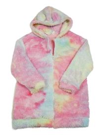 Barevná chlupatá propínací mikina s kapucí Shein