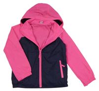 Neonově růžovo-tmavomodrá šusťáková jarní bunda s kapucí Yigga