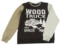 Hnědo-béžovo-smetanová mikina s nápisem a obrázkem kids