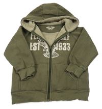 Khaki propínací zateplená mikina s potiskem a kapucí Blue Base