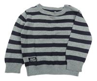 Tmavomodro-šedá pruhovaný svetr s nášivkou Rebel