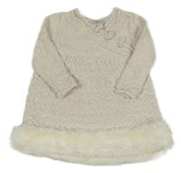 Bílo-zlaté melírované pletené aty s kožíškem