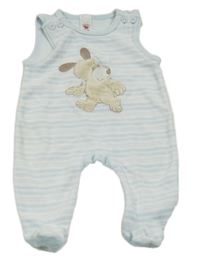 Světlemodro-bílé pruhované sametové dupačky s pejskem C&A