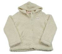 Smetanová huňatá podšitá propínací mikina s nášivkou a kapucí Pocopiano