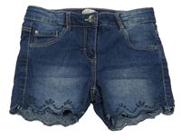 Tmavomodré riflové kraťasy s výšivkou Alive