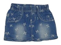 Modrá riflová sukně s mašličkami a kamínky