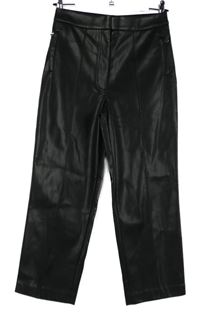 Dámské černé koženkové crop straight kalhoty s puky M&S