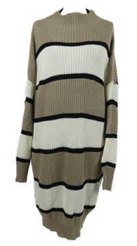 Dámská béžovo-černo-bílá pruhovaná svetrová tunika Shein