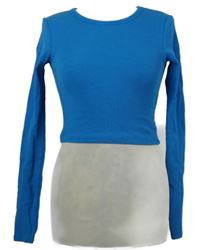 Dámské modré žebrované crop triko JJXX