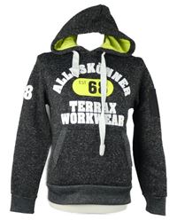 Pánská šedo-černá melírovaná pletená mikina s nápisem a kapucí Terrax