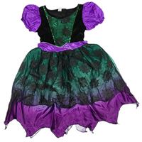 Kostým - Černo-zeleno-fialové šaty s pavučinami
