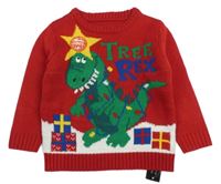 Nové - Červený svetr s dinosaurem Dunnes stores 