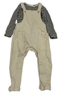 2set - Béžové laclové tepláky + pruhované body F&F