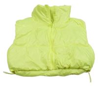 Neonově žlutá šusťáková zateplená crop vesta 