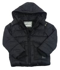 Černá šusťáková zateplená bunda s kapucí River Island