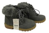 Nové - Šedé koženkové kotníkové boty s kožešinou Pep&Co vel. 36 