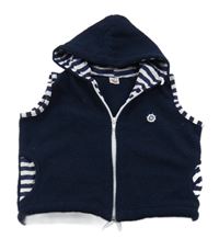 Tmavomodrá fleecová vesta s výšivkou a kapucí 