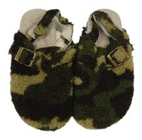 Nové - Khaki army huňaté korkové pantofle vel.19