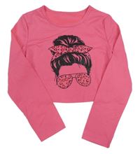 Růžové crop triko s dívkou Shein