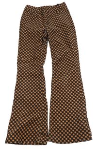 Černo-hnědé flare manšestráky s kytičkami H&M