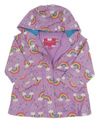 Světlefialová šusťáková jarní bunda s duhami a kapucí 