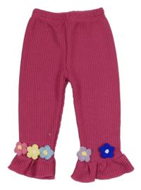 Růžové pletené kalhoty s 3D květinami 