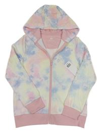 Nové - Barevná batikovaná propínací mikina s kapucí F&F