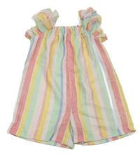 Barevný pruhovaný kraťasový overal s volánky Shein