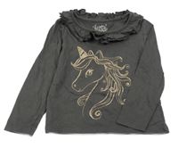 Tmavošedé triko s jednorožcem a volánkem C&A