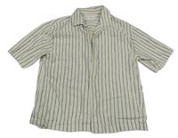 Světlebéžovo-černá pruhovaná lněná košile Zara