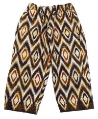 Bílo-hnědo-rezavé vzorované kalhoty