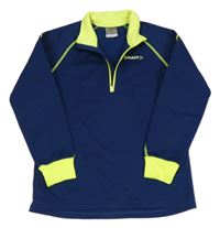 Tmavomodro-neonově žlutá sportovní thermo mikina s nápisem