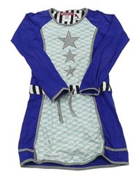 Modro-bílo-mentolové bavlněné šaty s hvězdami 